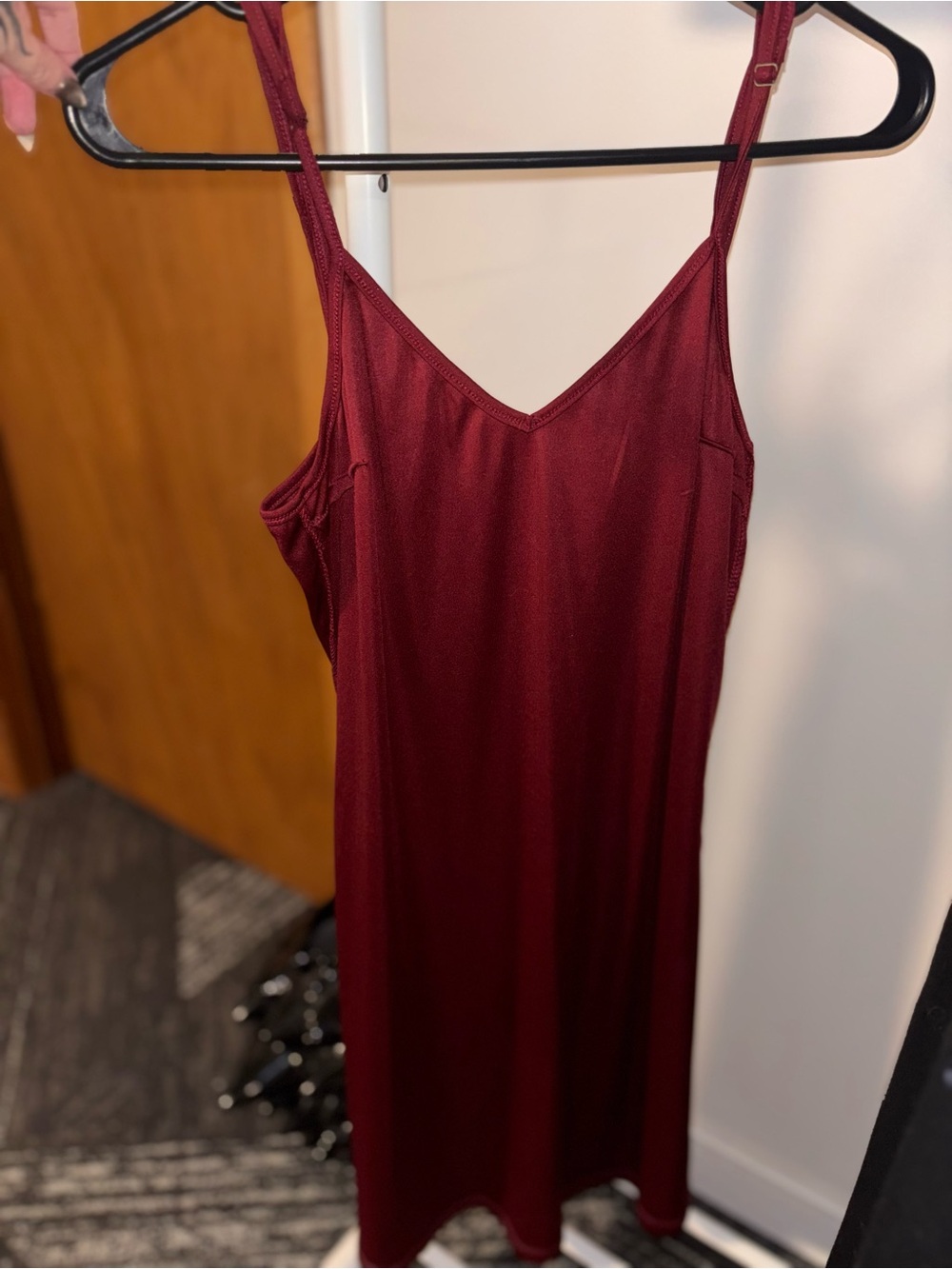 Burgundy Slip Dress - V-Neck Spaghetti Straps